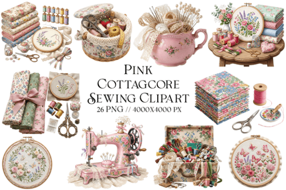 Download Pink Cottagecore Sewing Clipart - Premium Bundle